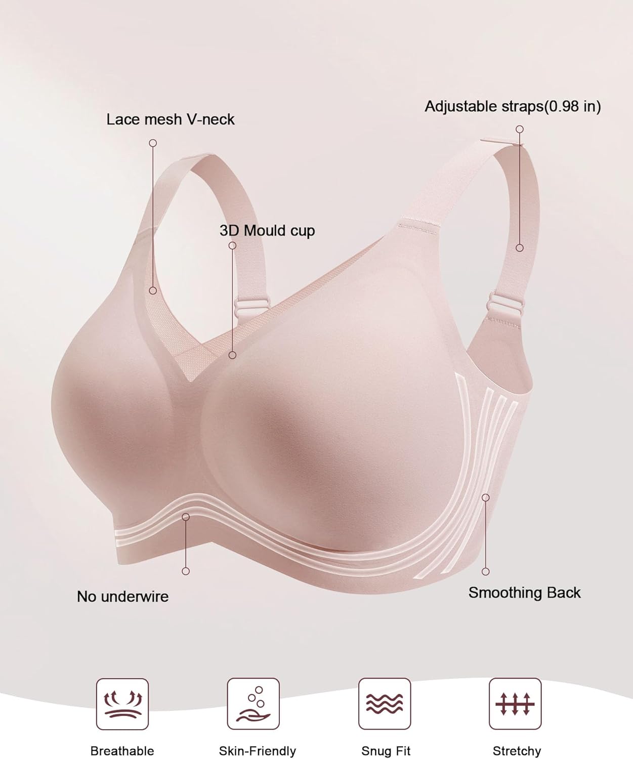 HORISUN Seamless Mesh Lace Bras for Women No Underwire Wireless Bras with Support and Lift Full Coverage Deep V Bralettes - Image 5