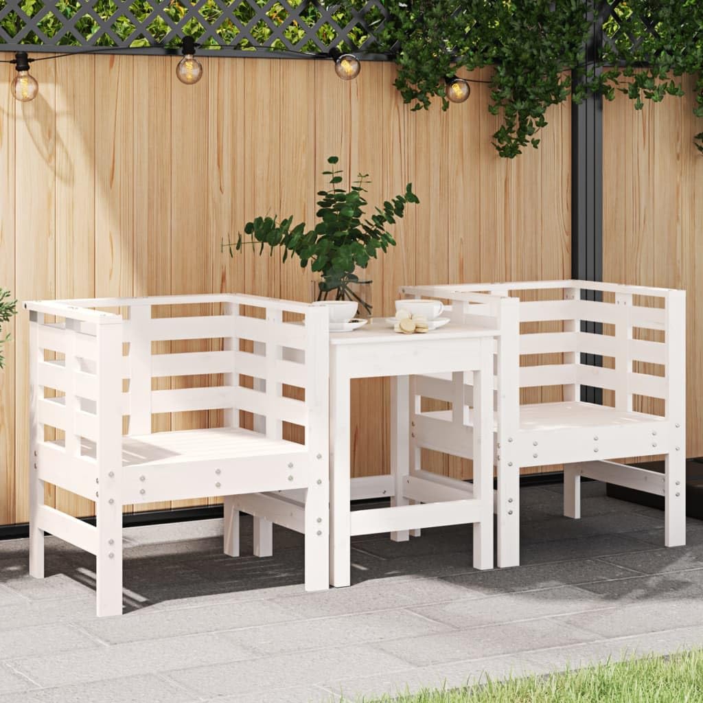 Outdoor Chair, Garden Chairs 2 pcs White 61.5x53x71 cm Solid Wood Pine for Garden, Fishing, Picnic, Camping and Travel