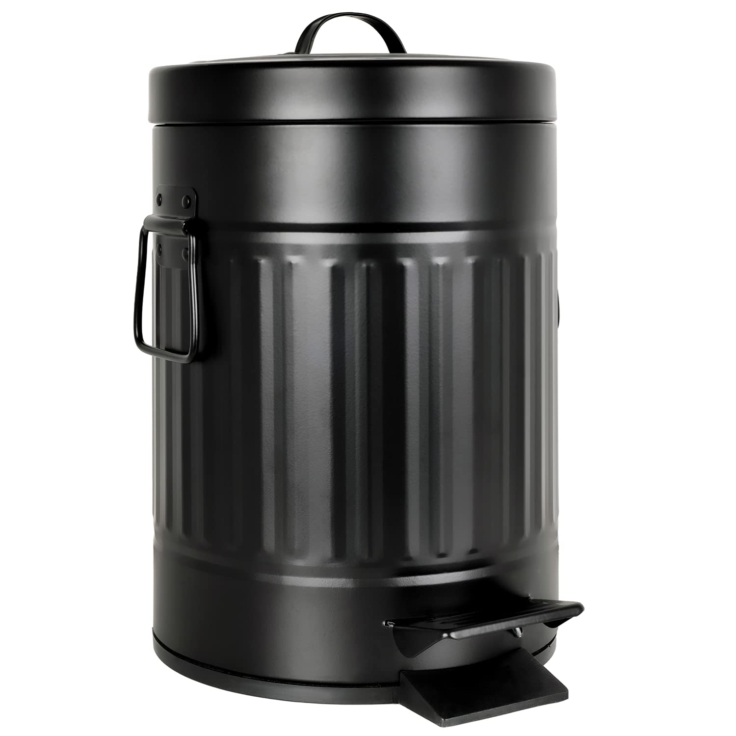 Autumn Alley Small Farmhouse Bathroom Trash Can - Pet Proof Matte Black Trash Can with Lid for Rustic Bathroom, Farmhouse Kitchen Step Trash Can, Retro Metal Wastebasket 5L, 1.3 Gallon,