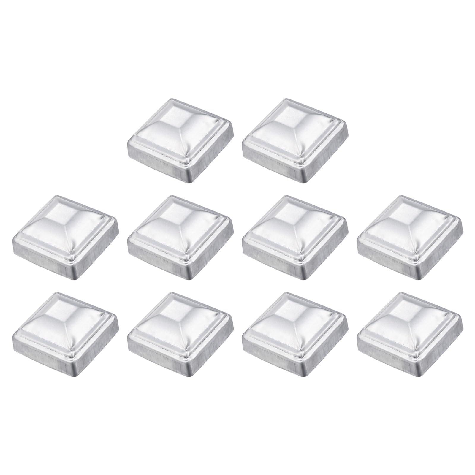 sourcing map 10Pcs Fence Post Cap Fit 2" x 2" OD Pipe, Galvanized Steel Deck Post Cover Square Decking Caps for Mailbox Outdoor Chain Link Wood/Metal Fence Deck Railing, Silver
