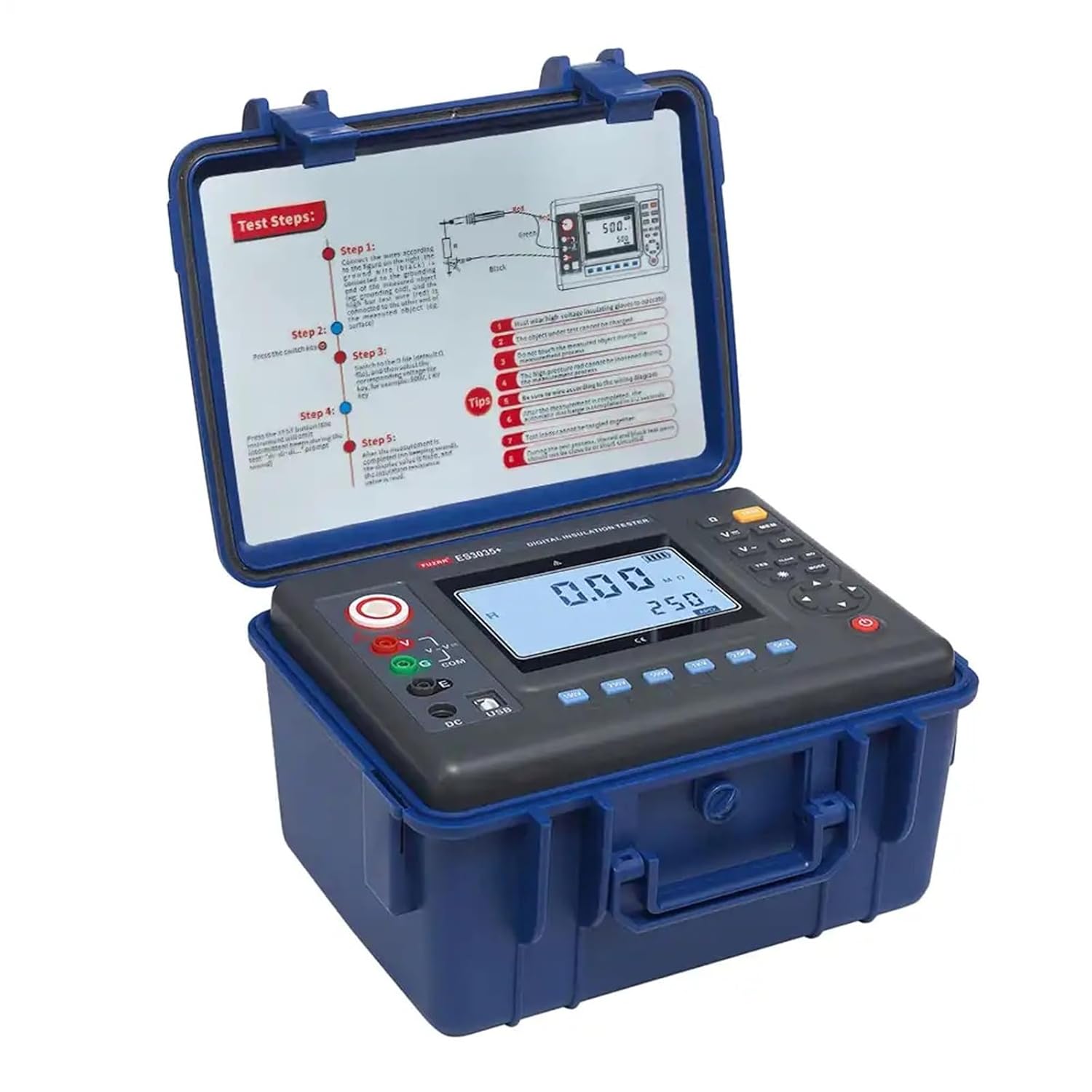 Digital Insulation Resistance Tester, 250V/500V/1000V/2500V/5000V/10KV Voltage Range, 0.01MΩ～2000GΩ, High Accuracy Megohmmeter with LCD Display & Data Hold for Electrical Safety Testing