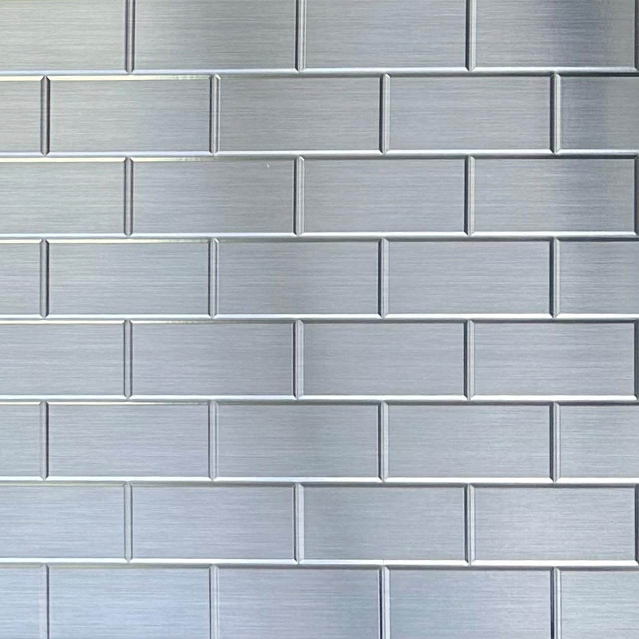 From Plain To Beautiful In Hours 129 Subway PVC 2' x 8' Glue-up Backsplash Panels (Covers / 32 sq.ft), Brushed Stainless Steel, 2 Piece