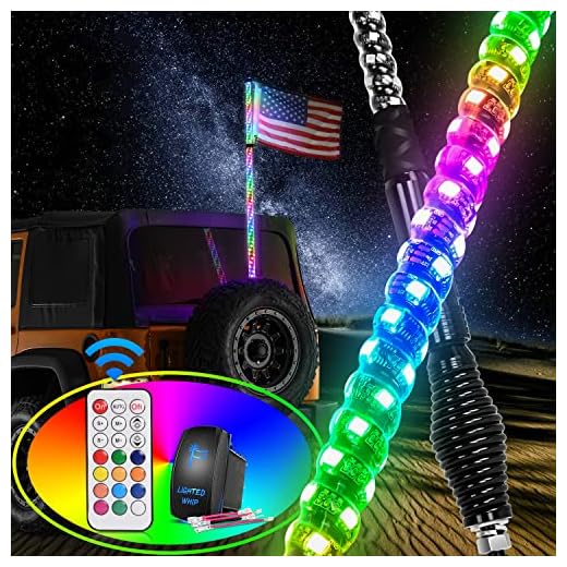 Nilight 1PC 4FT Spiral RGB Led Whip Light with Spring Base Chasing Light RF Remote Control Lighted Antenna Whips for Can-Am ATV UTV RZR Polaris Dune Buggy Offroad Truck, 2 Years Warranty