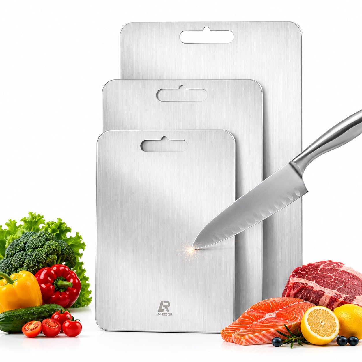 3 Pack Pure Titanium Chopping Boards, Non-Toxic Double-Sided Odour Resistant Prep Boards, Dishwasher Safe Durable Boards for Home Kitchen, Camping & Garden BBQ(s+m+L)