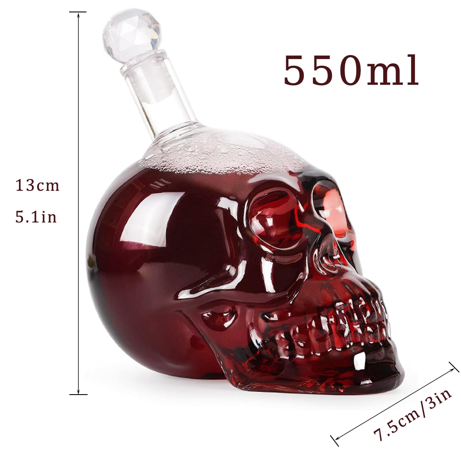 Teschio Bottiglia di Whisky, Bottiglia di Vetro a Forma di Teschio, Bottiglia Vino con Teschio Moda, Decanter per Cranio, Whisky Bottiglie, (550ML) per Whisky, Vino e Liquori (A)