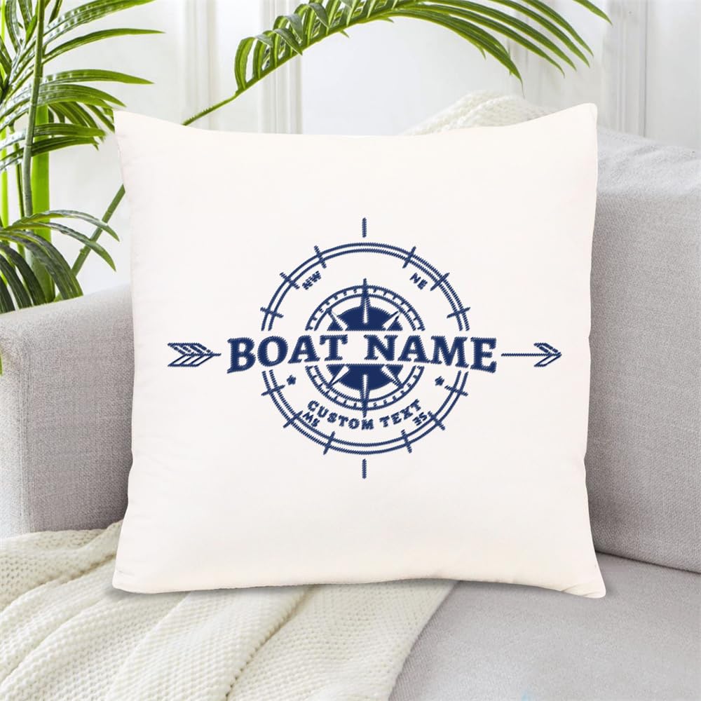 Personalized Nautical Ocean Blue Embroidered Pillow Covers, Custom Sailor Sailing Boat Captain Name Pillow Cushion with Compass, Nautical Boat Ship Sailboat Sailing Pillowcases Decoration Gifts