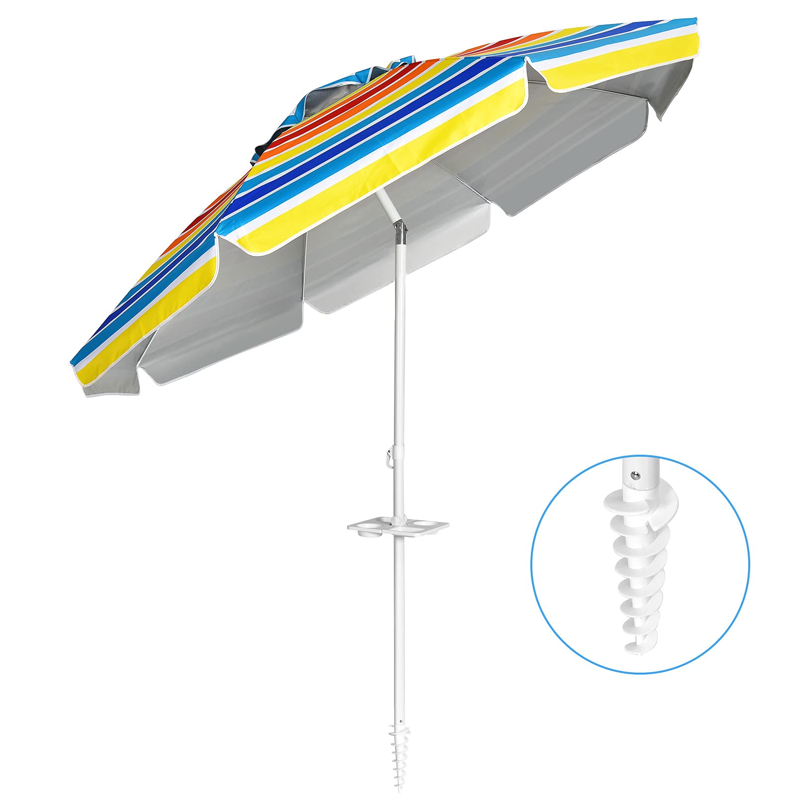 KOMFOTTEU Ombrellone da Spiaggia 200 cm, Parasole da Giardino con Portabicchieri e Borsa per il Trasporto, Pieghevole & Leggero, Ombrellone da Balcone Protezione Solare, per Patio, Piscina