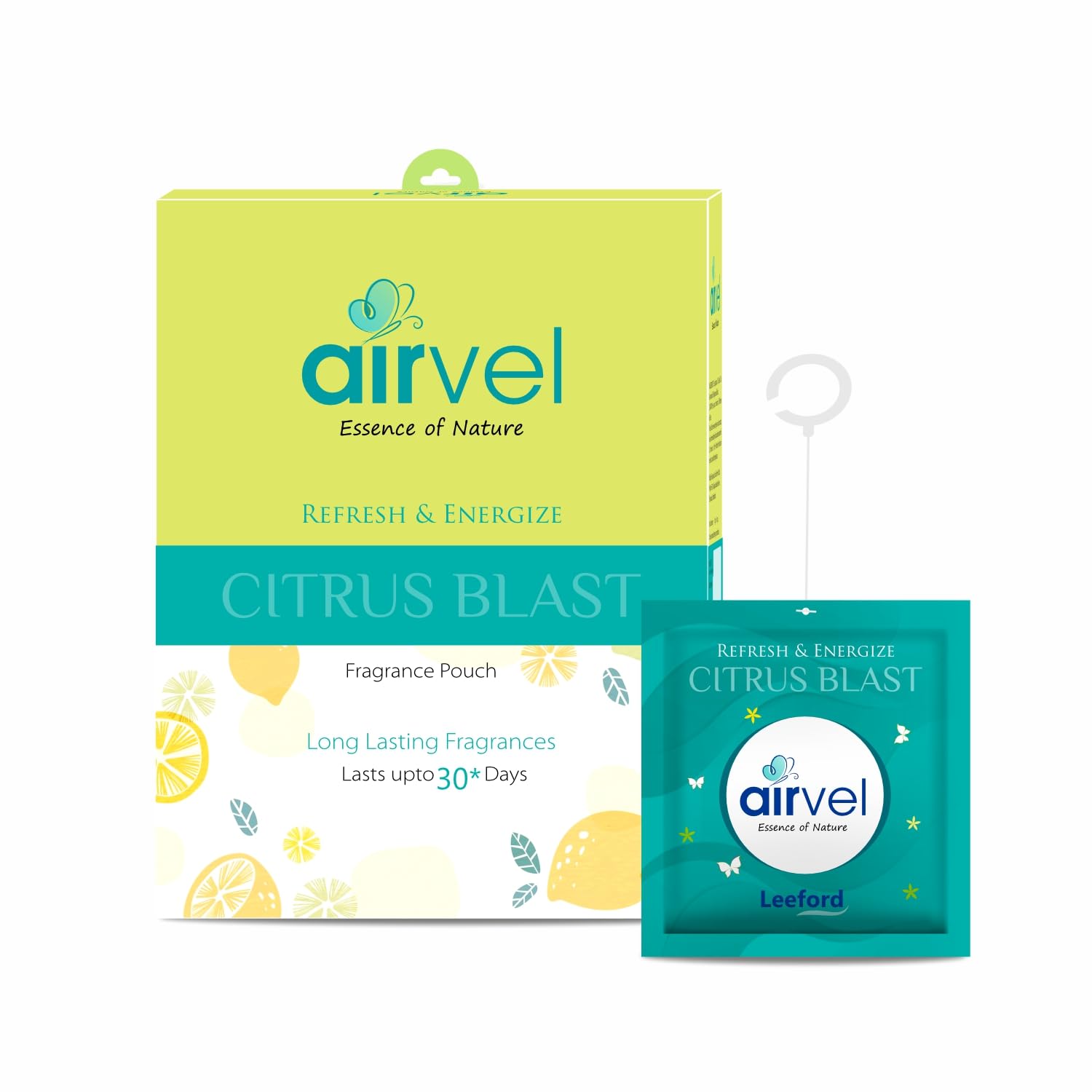 Airvel Citrus Blast Fragrance Pouch 6 Pcs (10g each) | Bathroom Freshener | Toilet Freshener | Air Freshener for Bathroom and Toilet | Non-Toxic, Safe | Long-Lasting Freshness Up to 30 Days