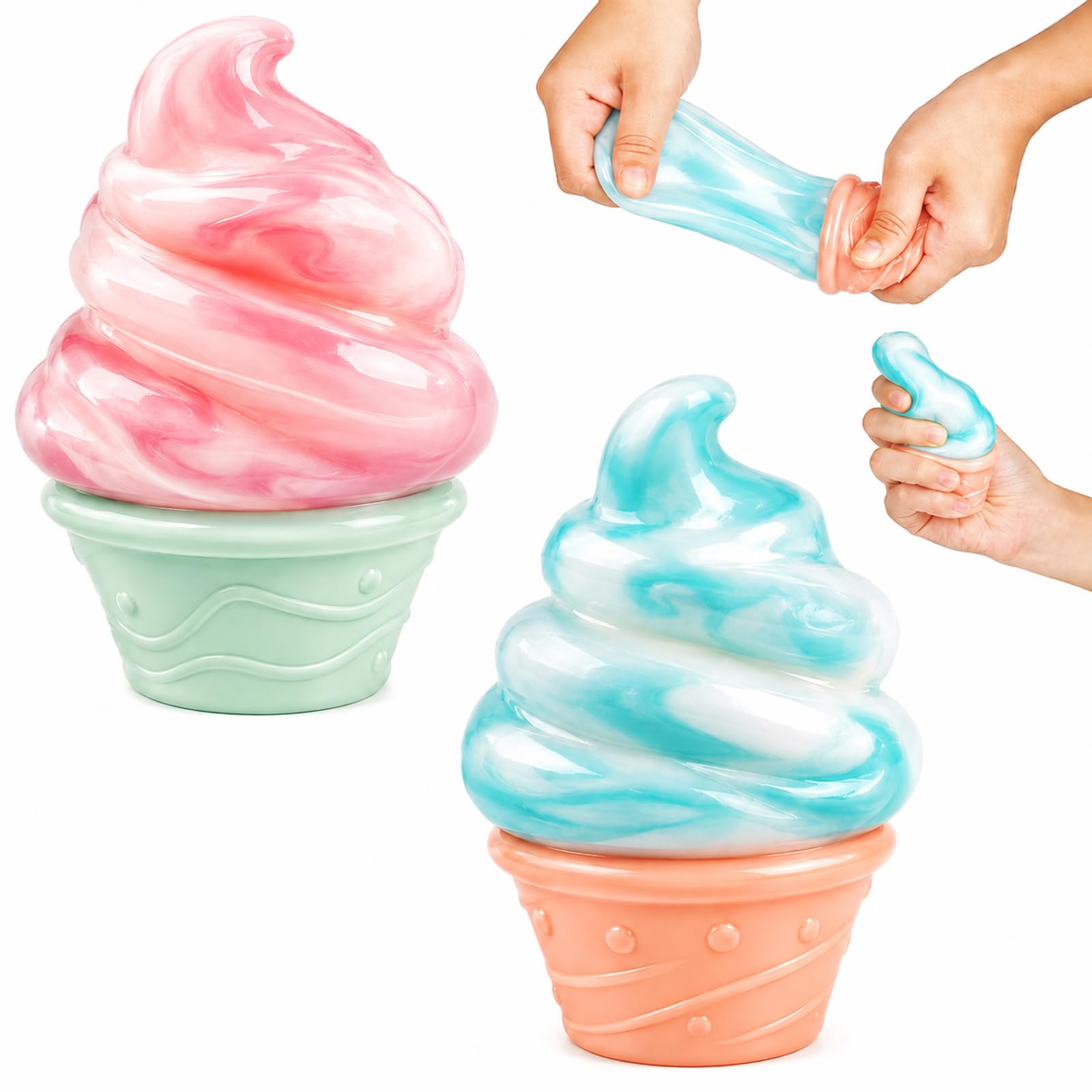 Squishy Fidget Toys, 2 Pcs Ice Cream Squishy Stress Balls for Adults Kids, Slow Rising Squeeze Squishies Toys for Anxiety Relief, Sensory Squishies Fidgets Gifts