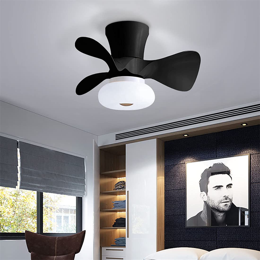 HXYSXHJUO Kids Small Ceiling Fan with Light Reversible 6 Speeds Bedroom LED Dimmable Remote Control Modern Living Room Quiet Timer Φ55cm-Black