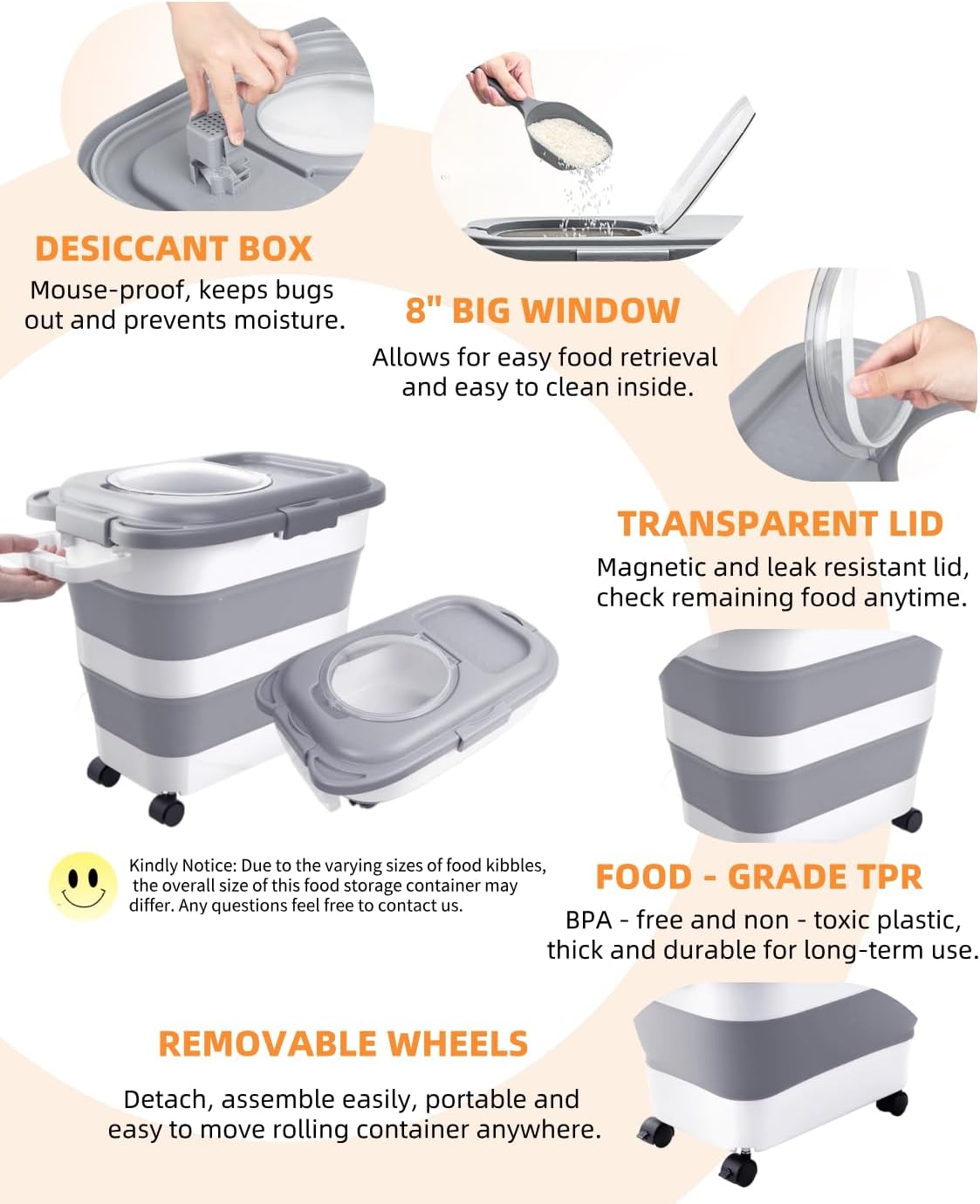 25-28 Lbs Dog Food Storage Container with Handle, Collapsible Dog Food Container with Airtight Lids, Wheels, Large Pet food storage Container for Dog Cat,Dog Food Scoop,Small Container