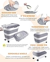 Vista 6 de Recipiente para almacenamiento de alimentos para perros de 25-28 libras, recipiente plegable para alimentos de perro, ruedas, asa, recipiente