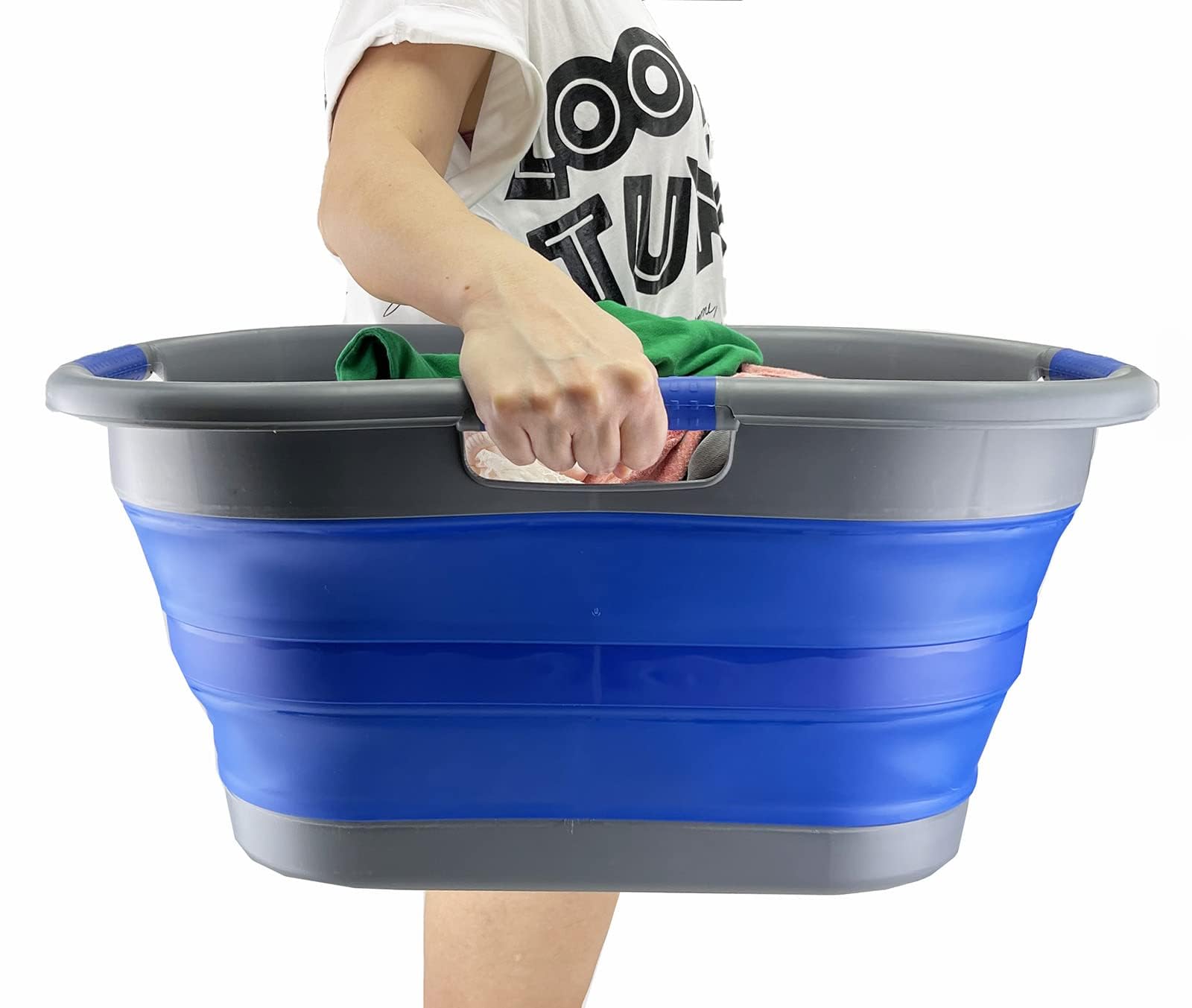 SAMMART Cesto Portabiancheria Pieghevole in Plastica da 40 Litri - Contenitore/Organizzatore Pieghevole Pop Up-Vasca di Lavaggio Portatile-Cesto Salvaspazio (1, Grigio scuro/blu violaceo)