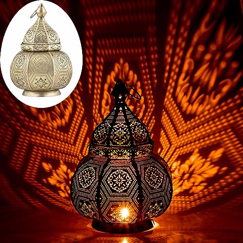 Marrakech - Lámpara de mesa y farol (metal, 30 cm), color dorado