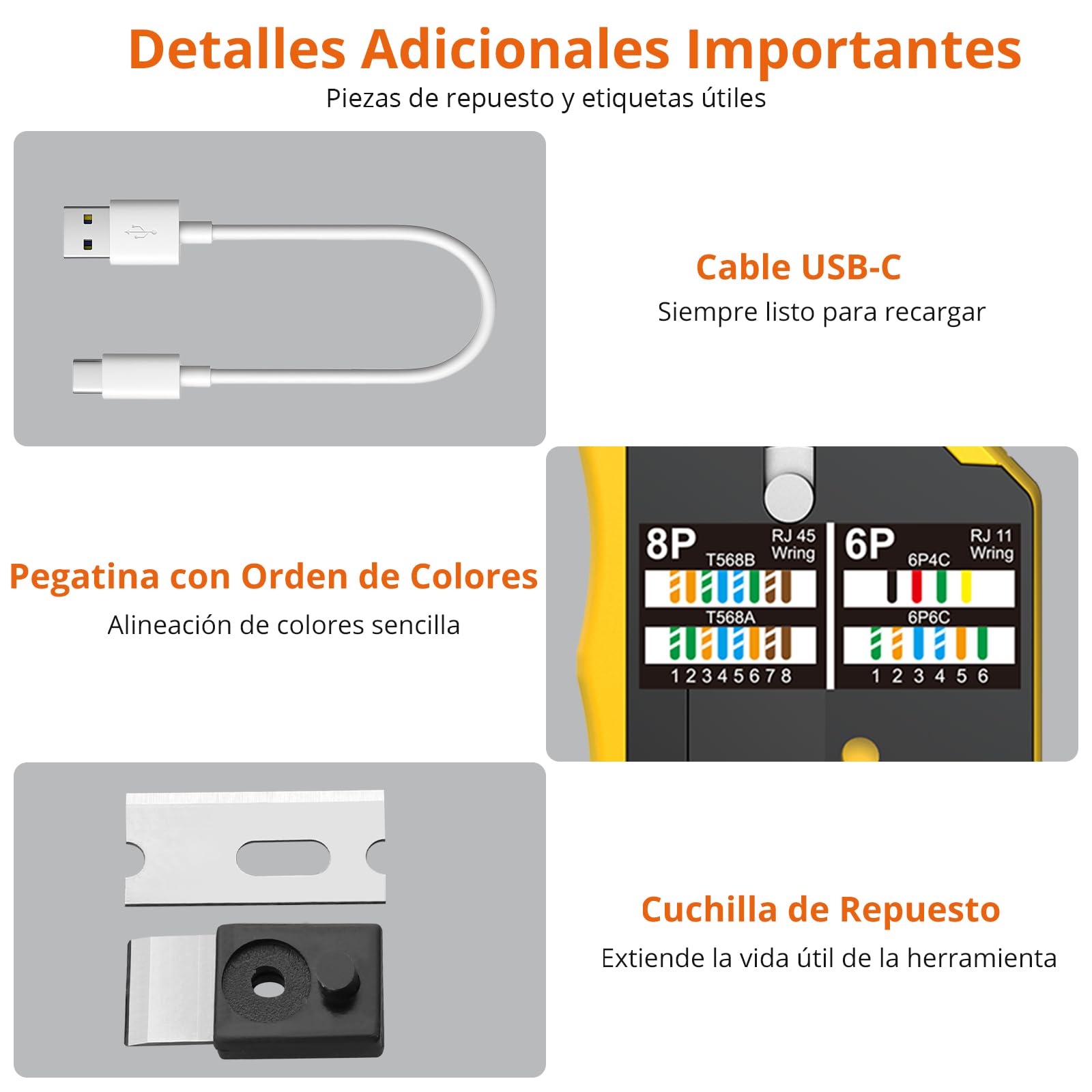 Proster Juego de Crimpadora CAT7 Profesional con Conectores Blindados y Probador Recargable