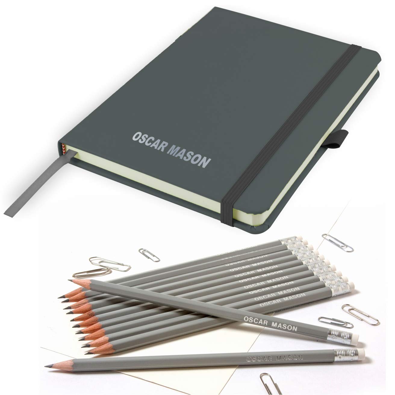 That's My Pencil Personalised Notebook and Matching Pencils -Printed with Name (Mid Grey)