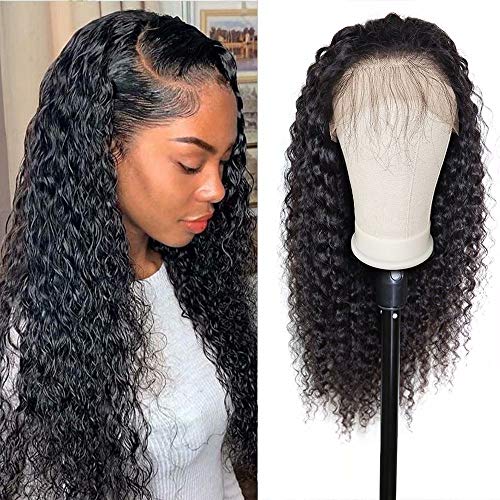 Deep Wave 360 Lace Frontal Wig Brazilian Human Hair 150% Density Maxine 360 Lace Front Wig Pre Plucked with Baby Hair Short Bob Wigs for Black Women Natural Black(14 inch)