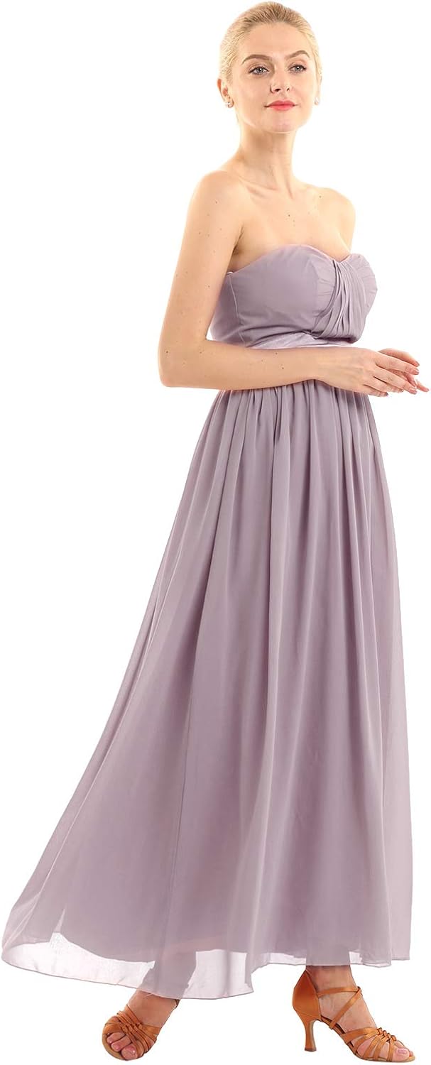 Vista 4 de YiZYiF Vestido de dama de honor plisado de gasa para mujer