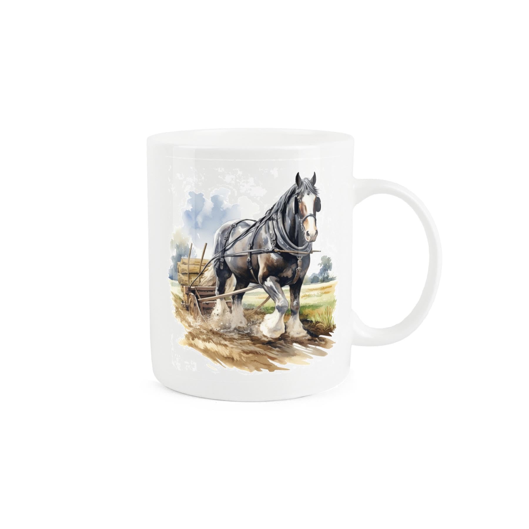 Purely Home Shire Horse Farm Mug - Painted Watercolour Cart Pulling Farm Gift Present - Tea Coffee White Bone China Mug