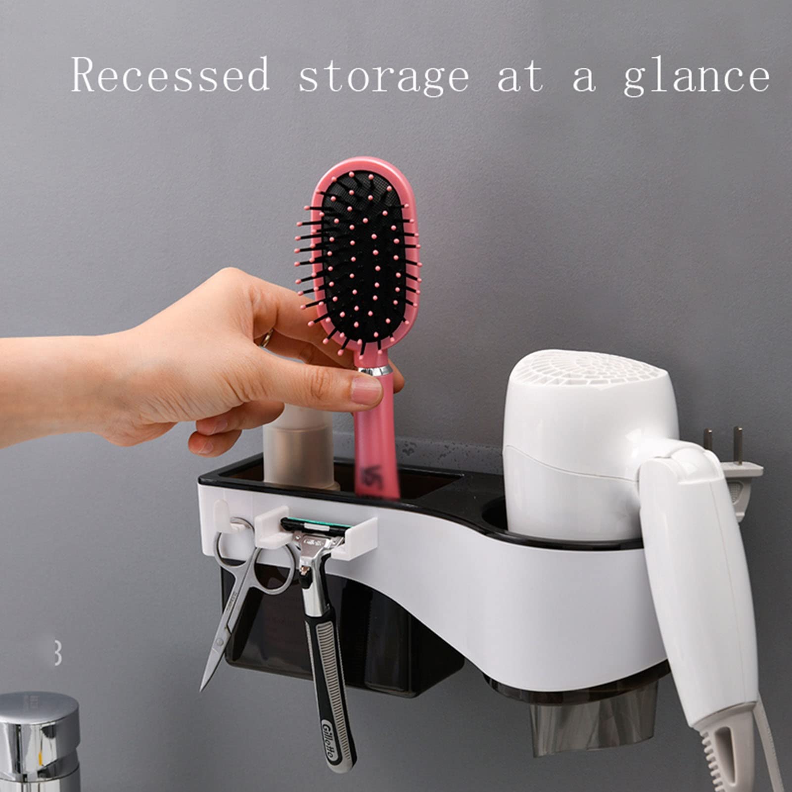 Soporte para secador de Pelo montado en la Pared, Organizador para secador de Pelo, Estante para secador de Pelo, Organizador de Herramientas para el Cuidado del Peinado del baño (
