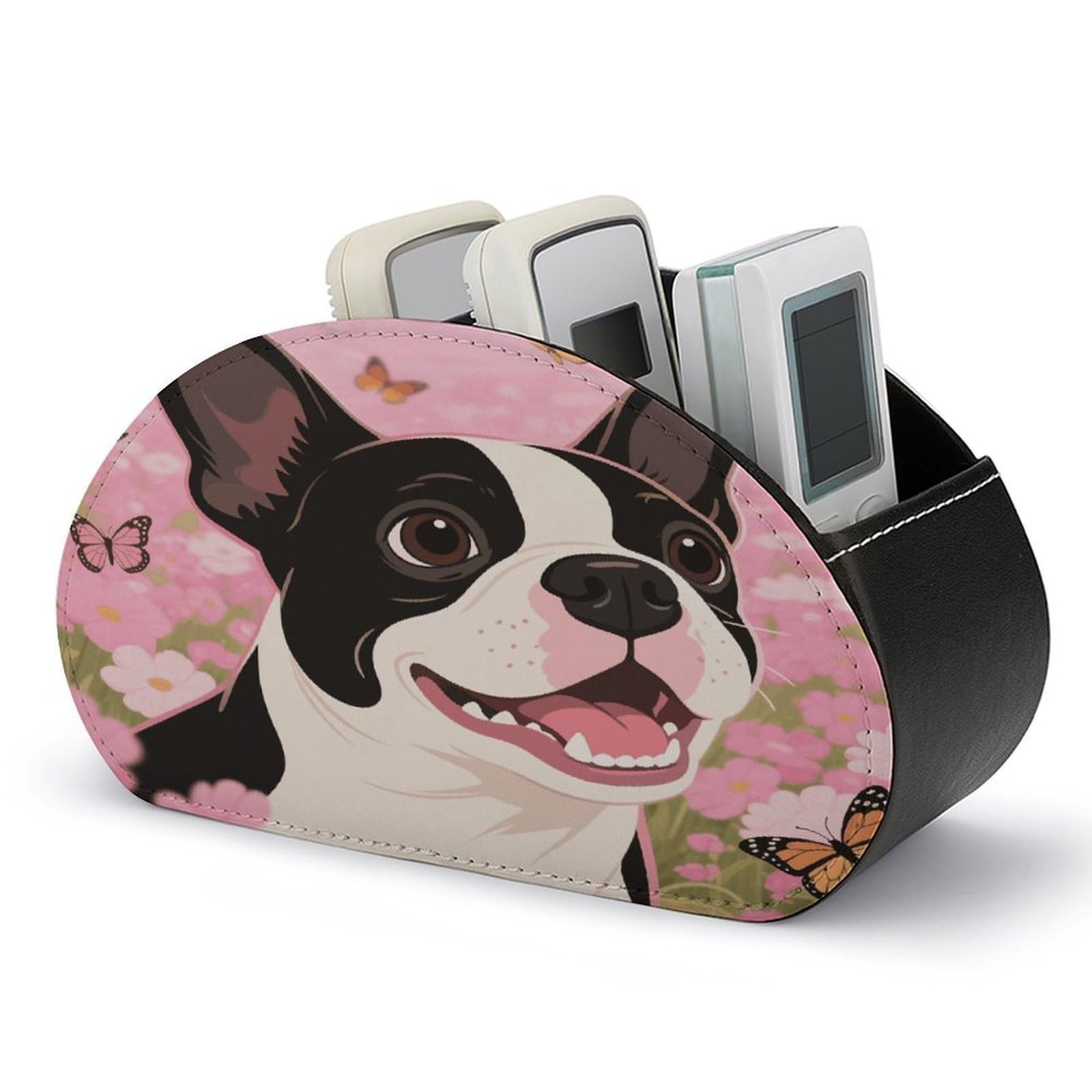 VstaDank - Remote Control Holder for Dogs, PU Leather Multifunctional Office Makeup Organizer Computer Holder with 5 Compartments Media Player Box