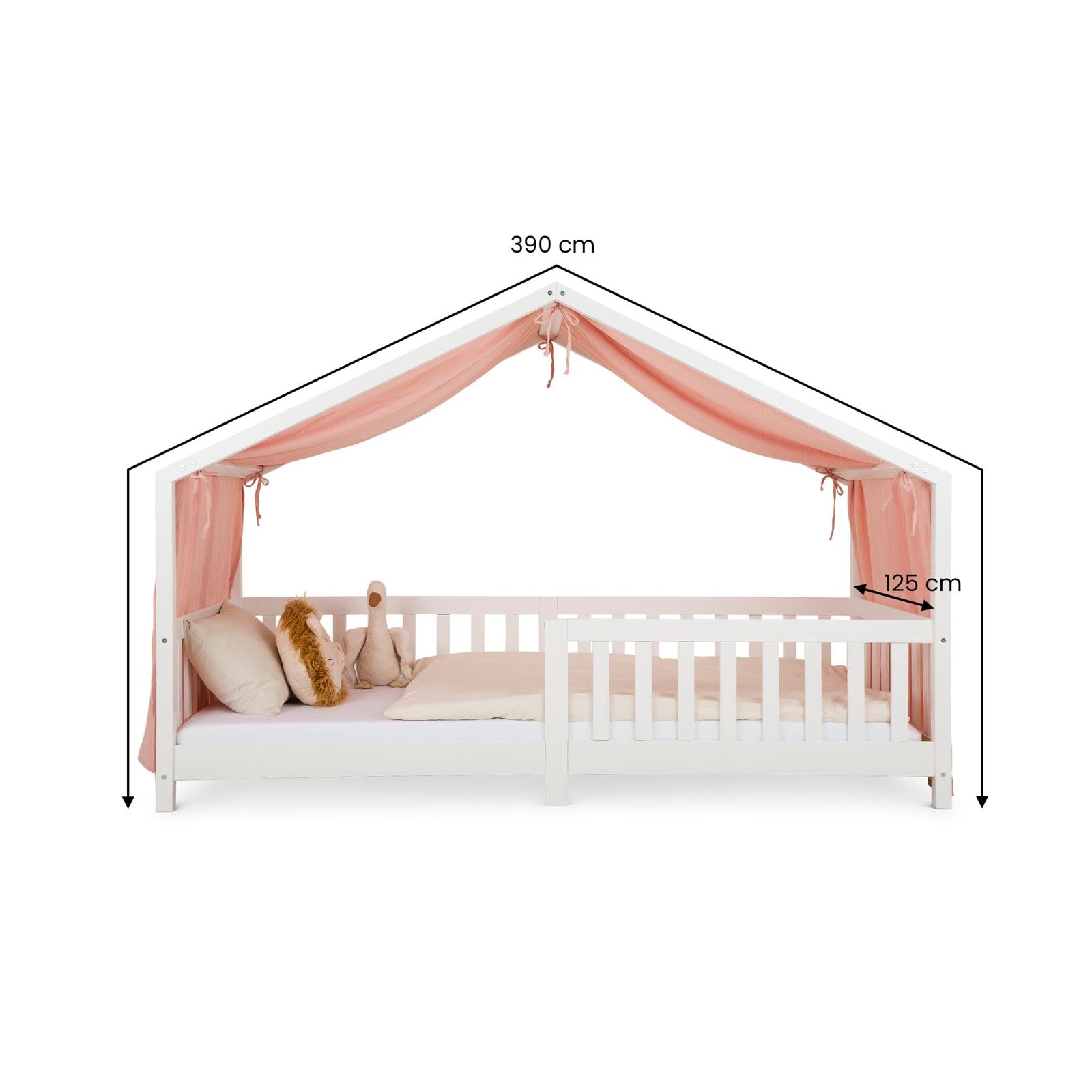 Rideau De Lit Mousseline 100% Coton Pour Lits Cabane Enfants - 390x125 Cm - Rose étoilé Avec Attaches