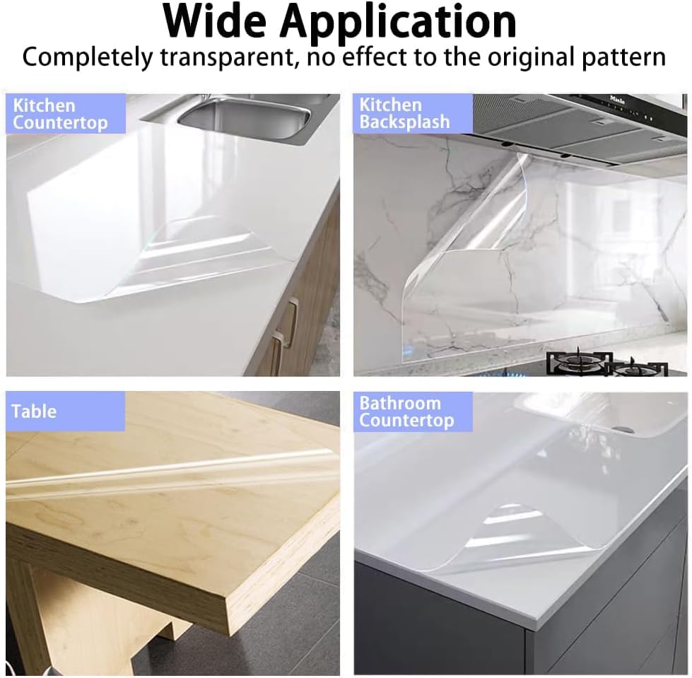 Image of Electrostatic Absorption Tabletop&Countertop Protective Film 17.3inch*16.4FT Transparent No Glue Removable Contact Paper Oil-Proof for Horizontal Smooth Surface Protector Smooth Furniture Surface