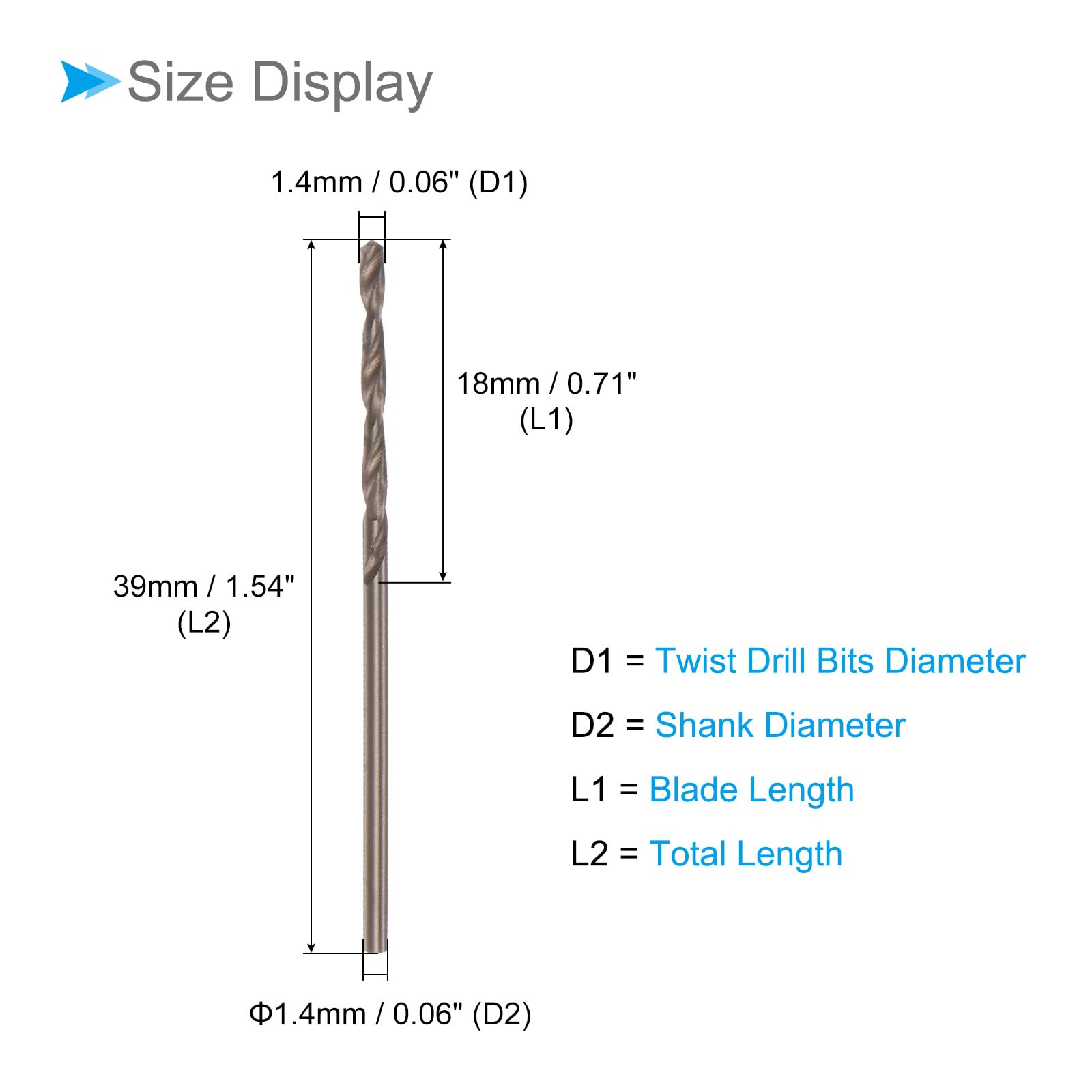 CoCud Cobalt Twist Drill Bits, 1.4mm Cutting Diameter 0.06" Shank - Image 2