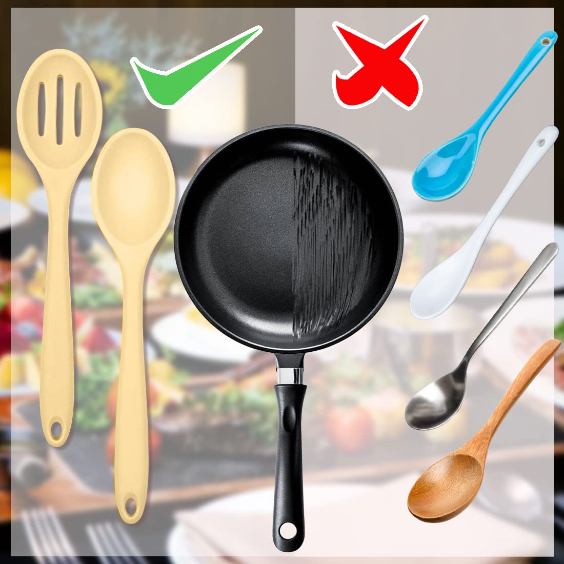 8 cucharas de cocina de silicona ranuradas, cucharas de mezclar, cucharas resistentes al calor para cocina, hornear, servir, agitar herramientas de mezcla