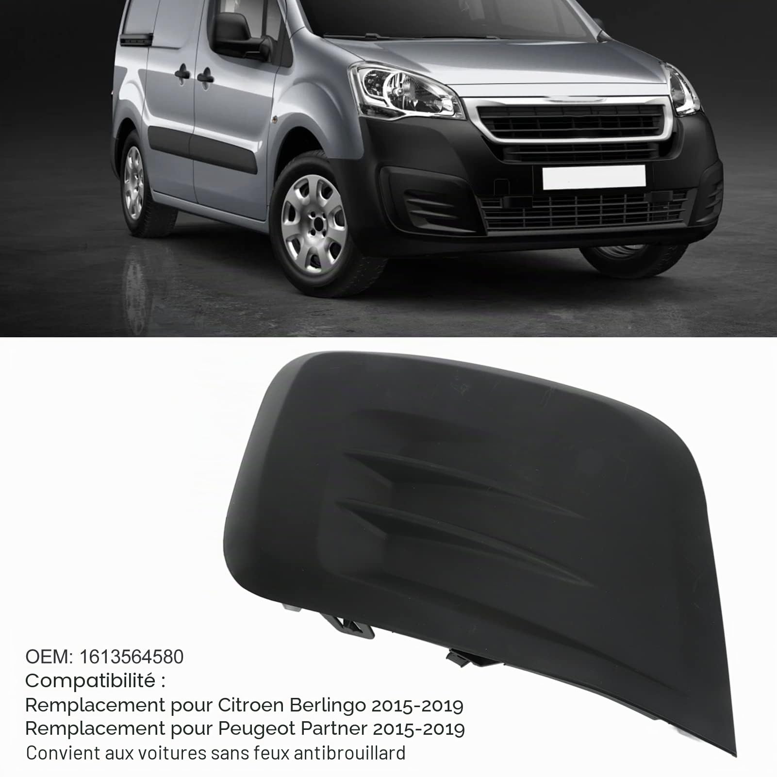 Grille Antibrouillard Droit Berlingo,Pare Choc Avant Noir Berlingo,Grille De Pare-Chocs Avant,Grille De Pare-Chocs Avant Droit Côté Passager 1613564580 Rempment Pour Berlingo Sans Phares Antibrouillar