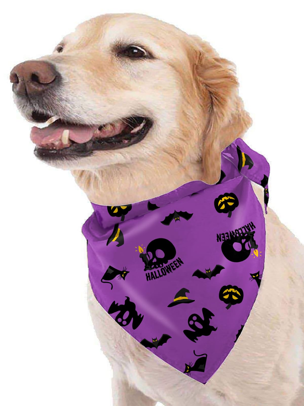 BlissBud Dogs Bandanas for Halloween Puppy Scarf Ghost Pattern for Small and Medium Pets,Purple,Medium