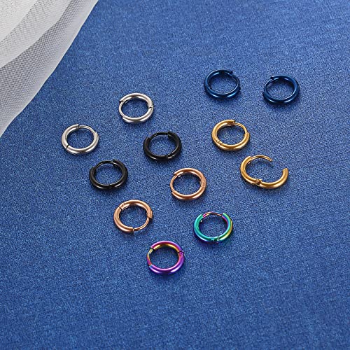 Image of 316L Surgical Stainless Steel Small Hoop Earrings 8mm 10mm 12mm 14mm Hypoallergenic Huggie Hoop Earrings Helix Lobes Hinged Sleeper Earrings Men Women for Cartilage Piercings