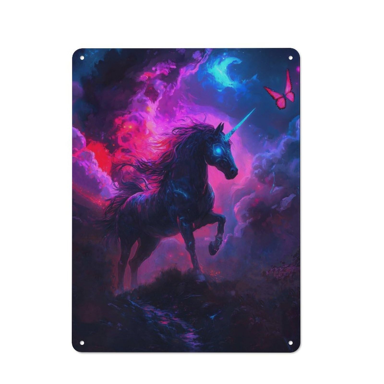 Junmoney Black Unicorn In Nebula Garden Style Tin Sign 40X30cm Featuring Shed Wall Decor For Patio Bar, Workshop, Shed Or Kitchen