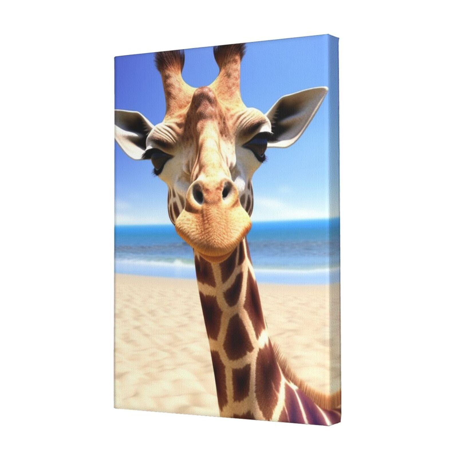 FodPand Beach Giraffe Canvas Wall Art for Living Room Wall Decor 12"x18" Modern Artwork Painting Pictures Hanging Canvas Prints Aesthetic Wall Art for Bedroom Bathroom Office Wallart Decor