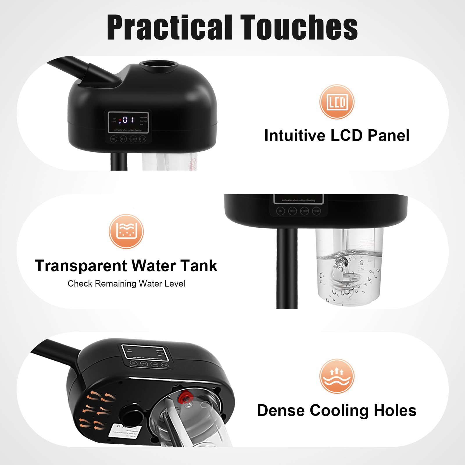 750 W Vapozone Esthetique Professionnel Ecran LCD, Vaporisateur Visage Vertical avec Minuterie et Buse 360 °, 58-68cm Hauteur Réglables, Vaporisateur de Sauna Facial