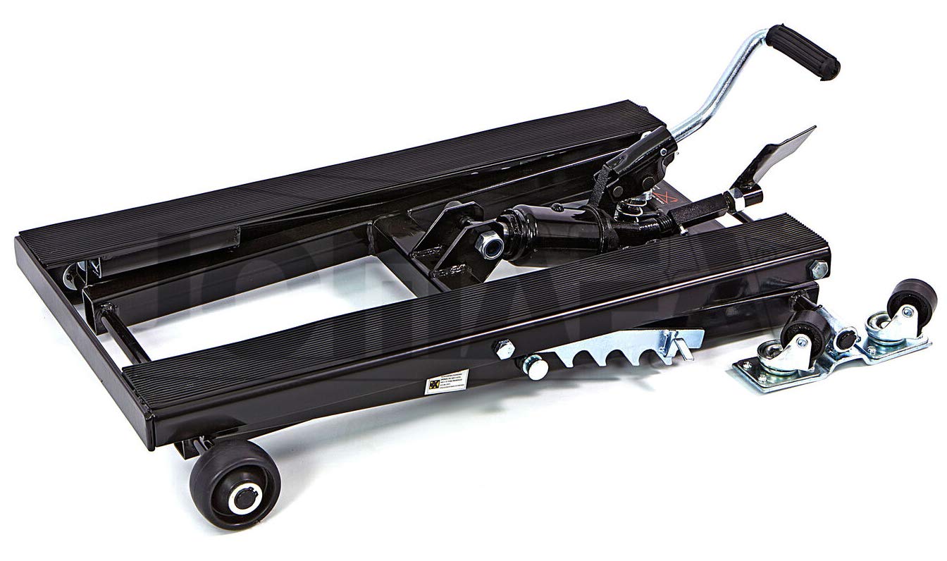 ELEVADOR Y PLATAFORMA DE MOTOS Y QUADS 500KG HIDRAULICO NEGRO