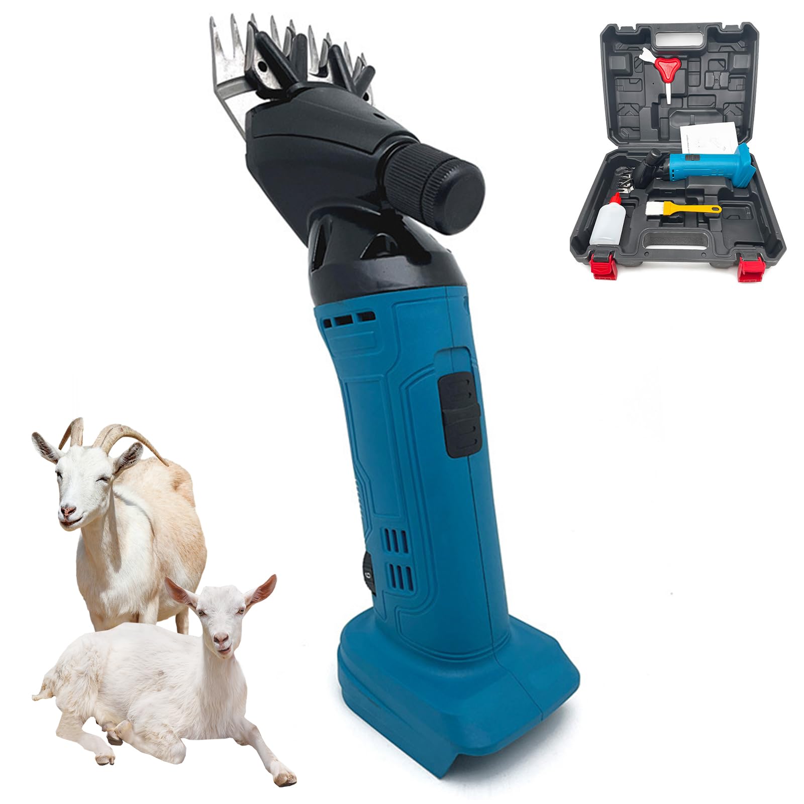 Cesoie Elettriche per Pecore a Batteria da 600 W, Tosatrice per Lana Agricola con 6 Impostazioni di Velocità, Lame In Acciaio Al Carbonio, Cesoie per Pecore Elettriche Profess Blue 9-tooth 2 Electric