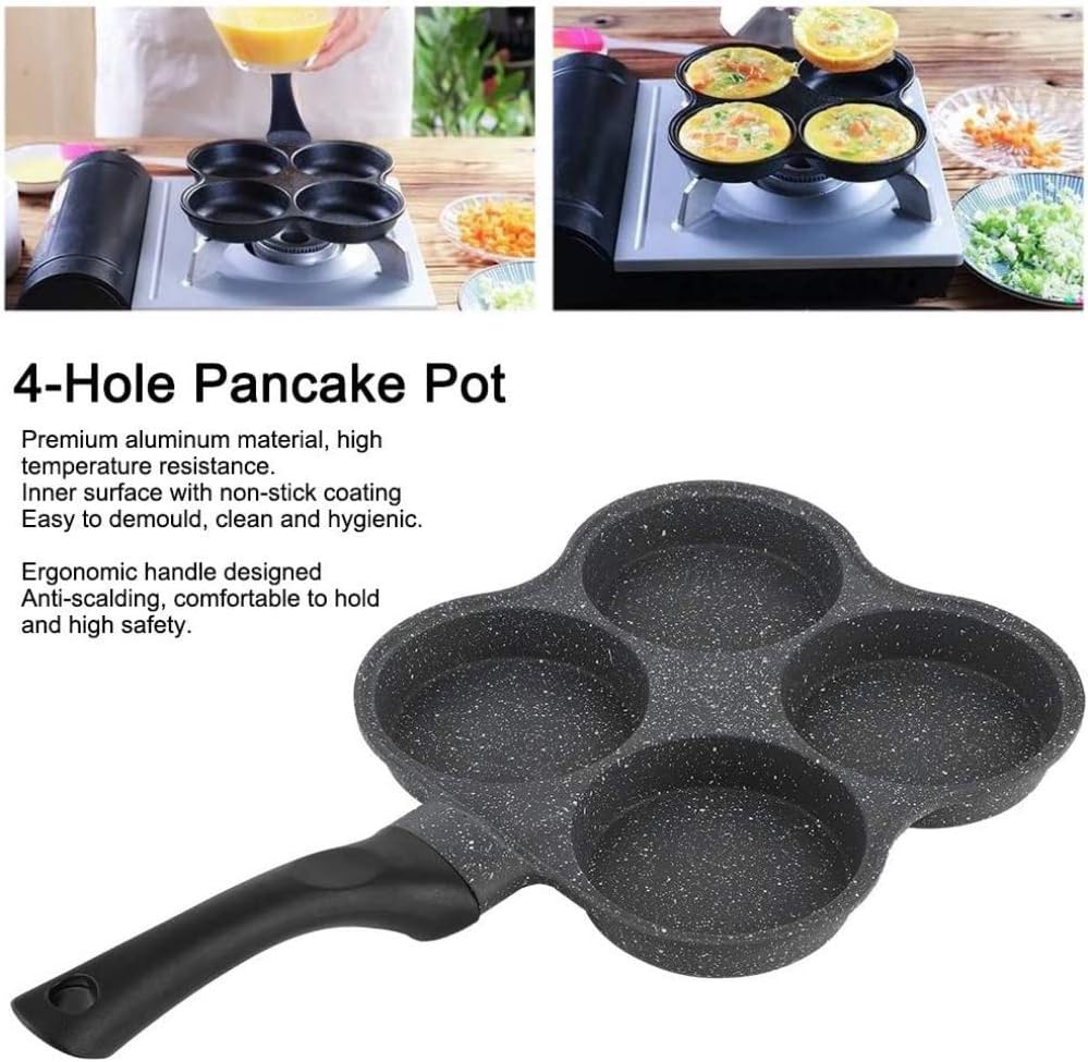 qiuqiu Nonstick Frying Pan | 4 Hole Aluminum Omelet, Pancake pan, Egg pan for Bacon Dumpling Burgers ect