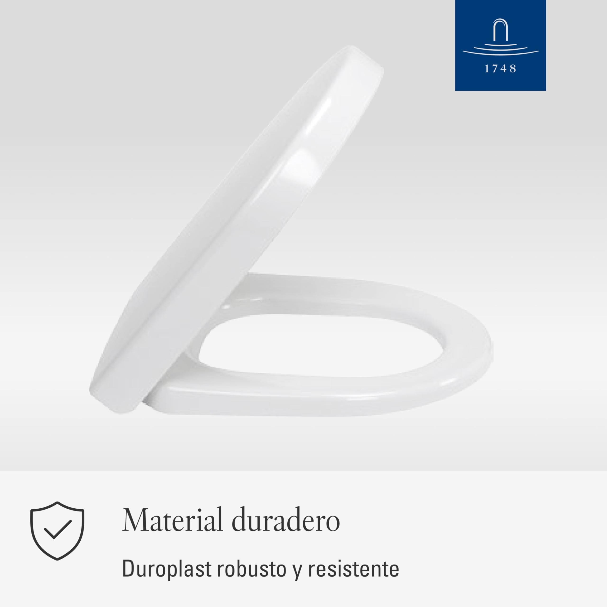 Villeroy & Boch Architectura, asiento de inodoro - Tapa de WC blanco brillante de Duroplast resistente - Aro con bisagras de acero inoxidable - Diseño en forma de D - Recambio original | Bisagras de acero inoxidable, termoestable irrompible, repuesto orig
