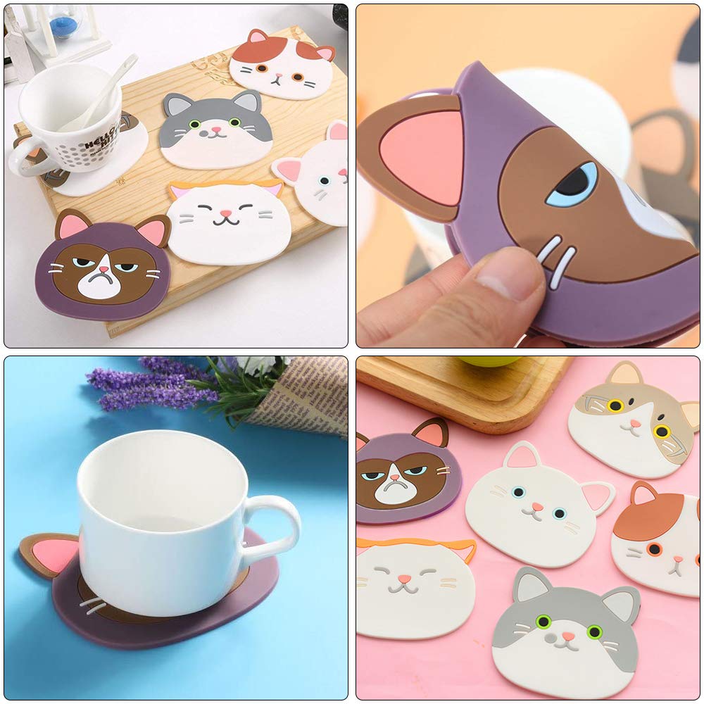 4 Sottobicchieri In Silicone Per Alimenti A Forma Di Gatto, Antiscivolo E Termoresistenti, Per Tazze, Bicchieri, Regalo Originale
