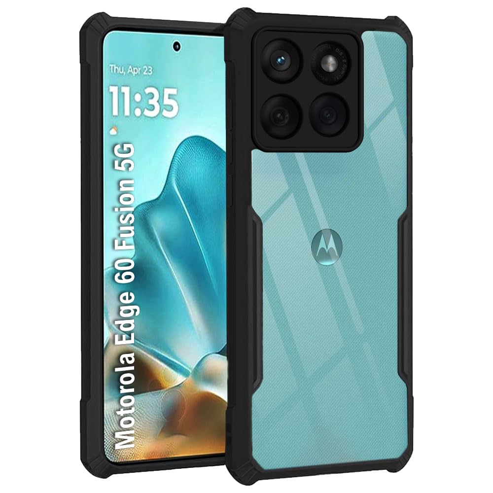 TheGiftKart ShockProof Crystal Clear Back Cover Case for Motorola Moto Edge 60 Fusion 5G / Moto Edge 60 5G | 360 Degree Protection | Protective Design | Transparent Back Cover (PC & TPU, Black Bumper)