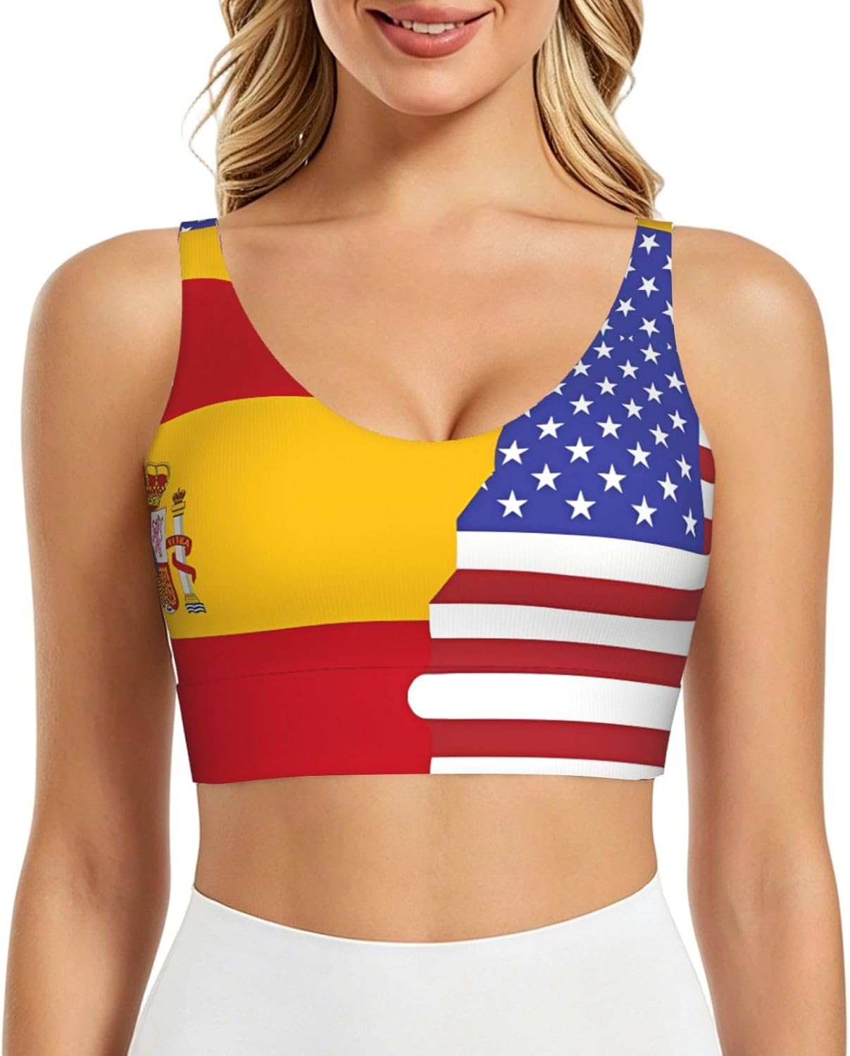 American Spain Flag Women's Sports Vest, Light Running Gear, Soft Polyester for Fitness Exercise Outfit