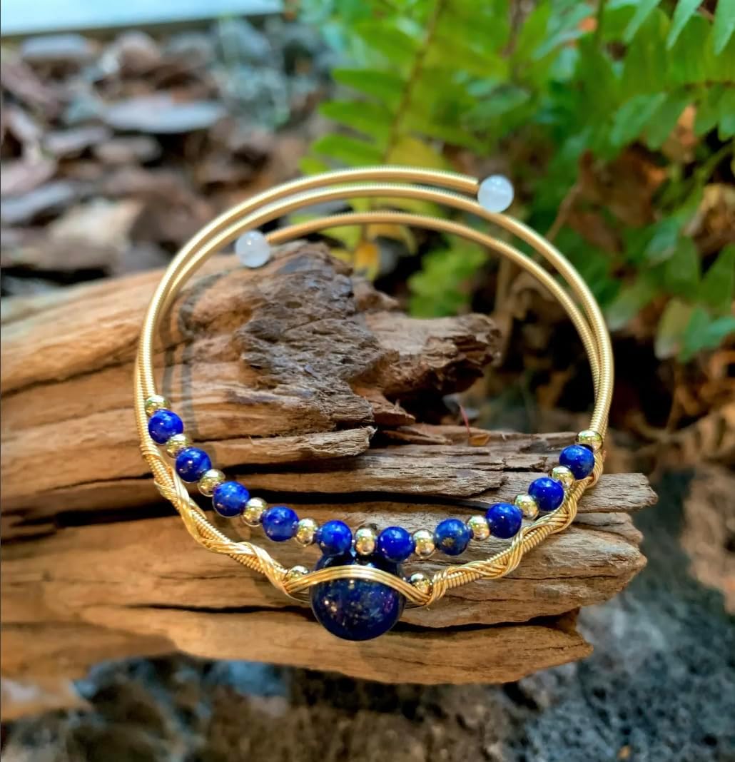 Handmade Genuine Double Layered Lapis Lazuli 14k Gold Filled Wire Wrapped Bracelet, Adjustable Size Healing Crystal Beads Birthstone Gemstone Bohemian Jewelry Gift for Her - Image 6