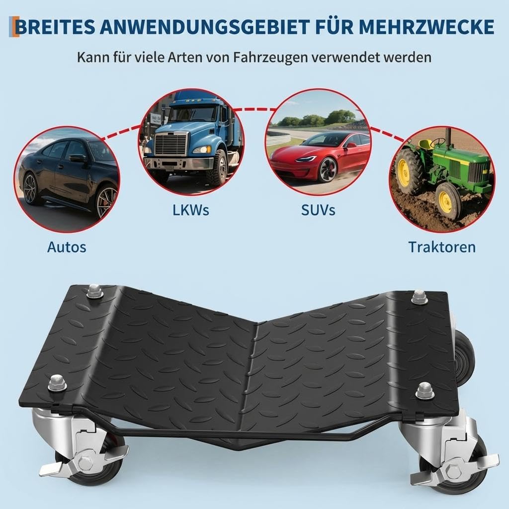Auto Rangierhilfe Rangierroller 2/4 Stück – Schwerlast Fahrzeugheber 1360 kg Tragfähigkeit Mit Bremsen Für Autos, LKWs, Anhänger & Motorräder – Rot/Schwarz