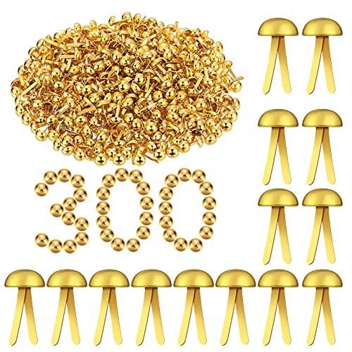 300 Pieces Paper Fastener Mini Brads Brass Fasteners Metal Paper Fasteners Round Brads Sturdy Fastener for Art Crafting Decorative Scrapbooking DIY (Gold)