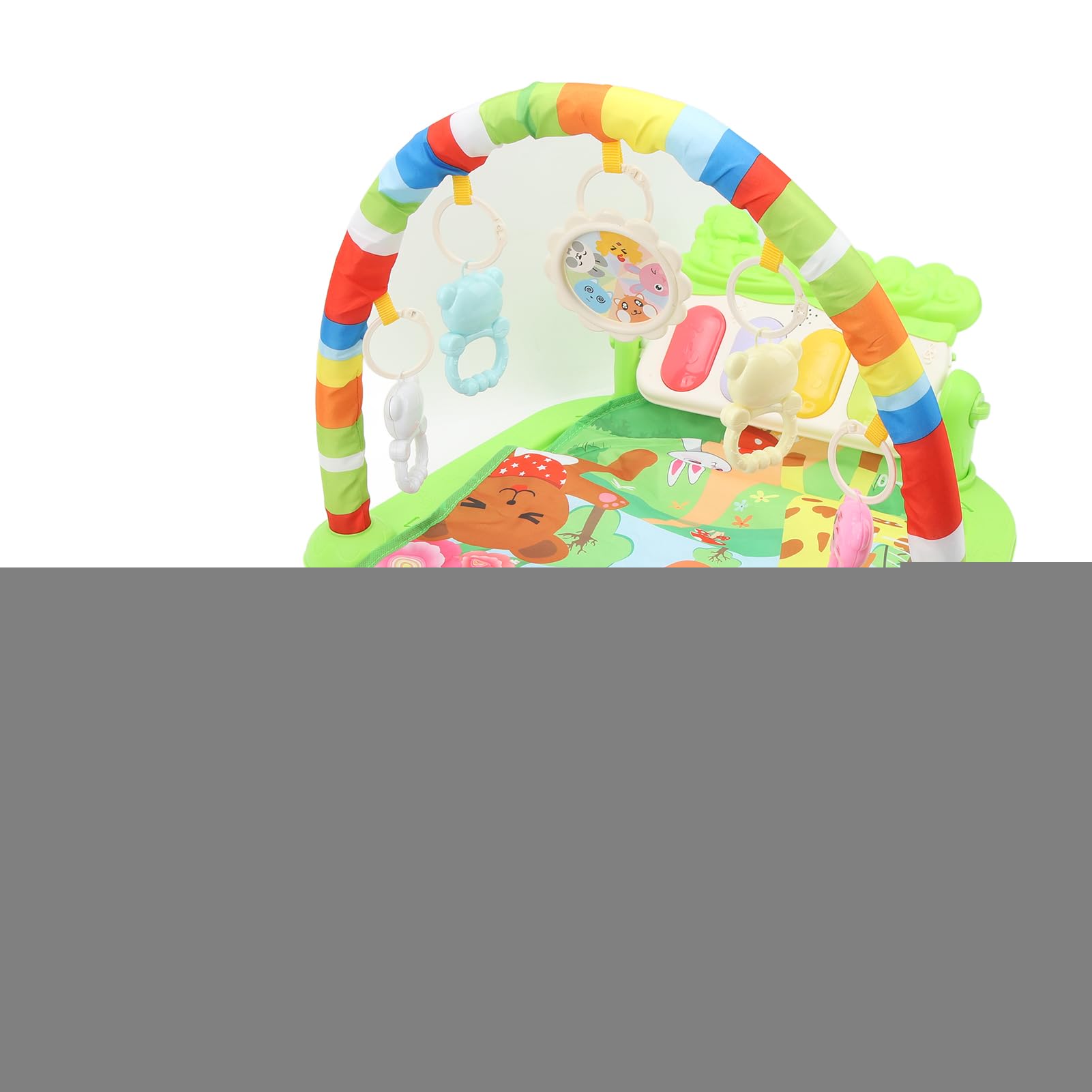 Baby-Fitness-Spielmatte, Musik-Kick-Klavier, 5 Hängende Spielzeuge, Verstellbares Pedal für die Spielzeit von Kleinkindern, Ideal für Neugeborene und Kleinkinder