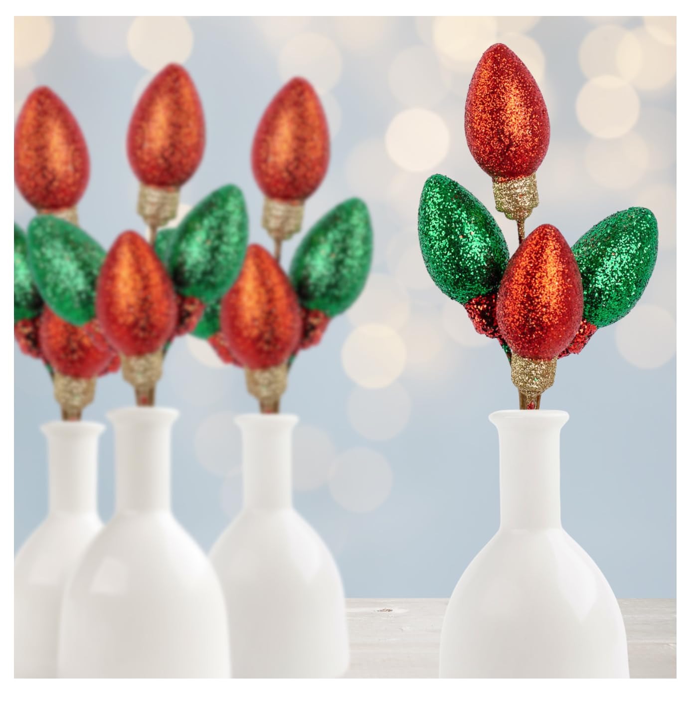 Factory Direct Craft Glittered Christmas Bulb Picks Red and Green Set of 4 for Christmas Tree Decorating and Holiday Displays - 10 Inches High