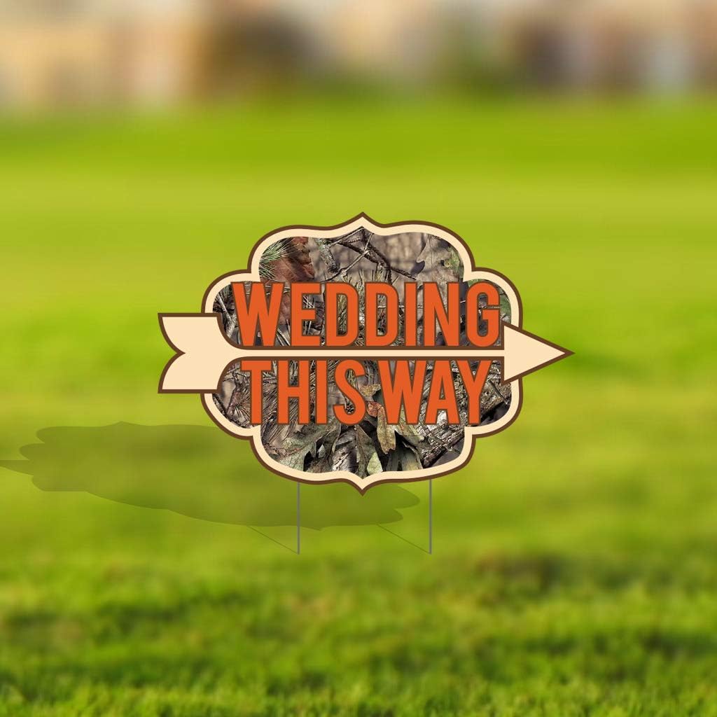 VictoryStore Camouflage Wedding Yard Signs Wedding Directional Signs 2 Pack with 2 Stakes Per Sign 23.5 Inches By 15.5 Inches 2 Sided Print
