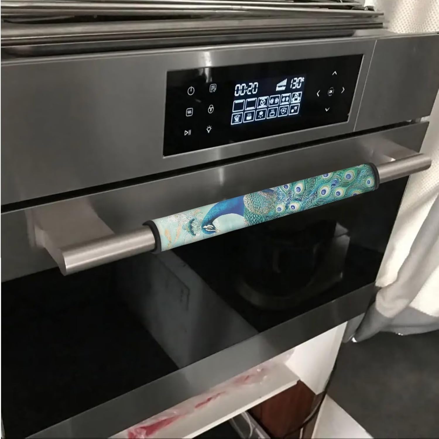 Peacock Flower Butterfly Print Refrigerator Handle Covers Sturdy Kitchen Appliance Handles Decor Set of 6 Waterproof Protective Handles Gloves for Refrigerator and Oven