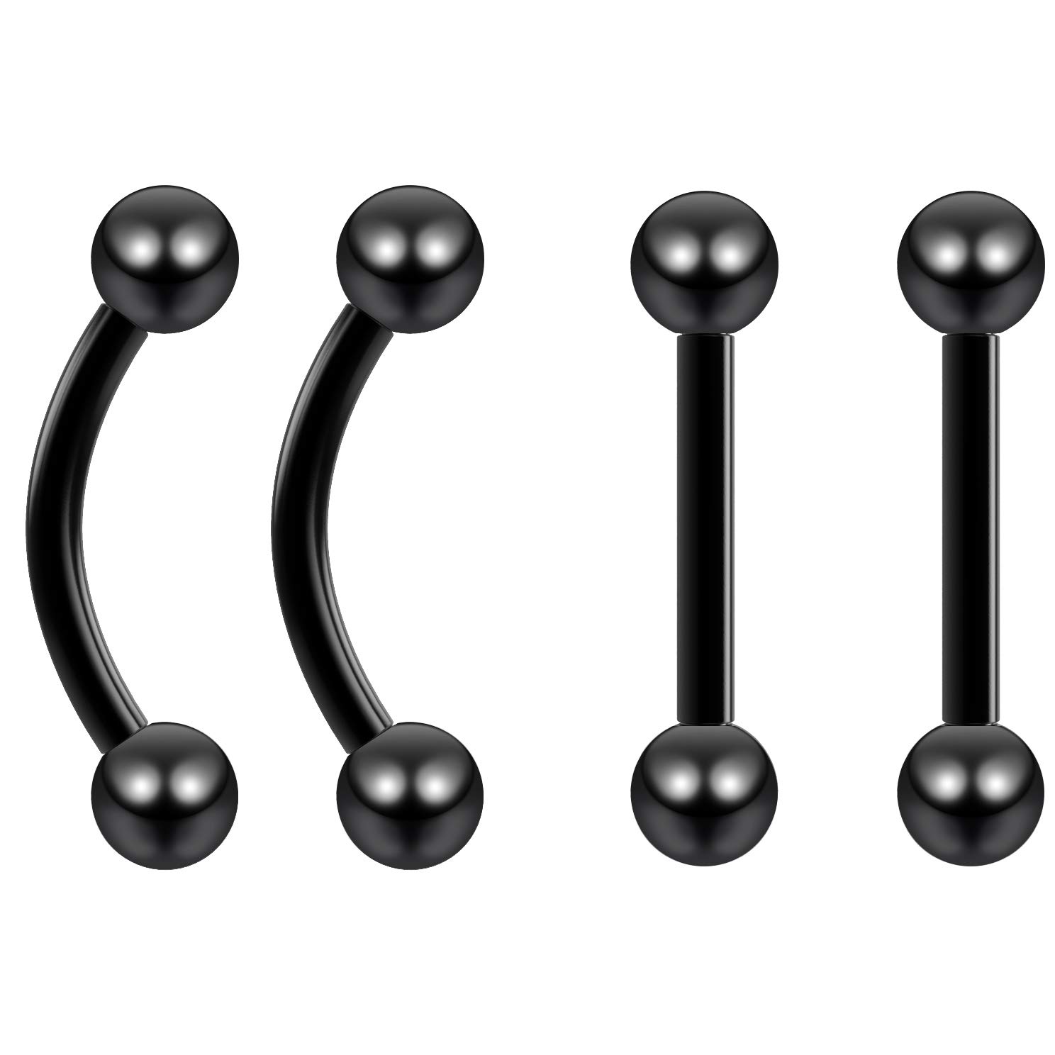 Bling Piercing4pc 16g Black Cartilage Earring Barbell Lobe Triple Forward Helix Tragus Auricle Stainless Steel